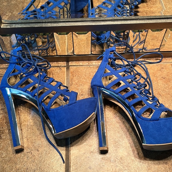 Blue Lace Up Platform Sandals - Picture 8 of 12